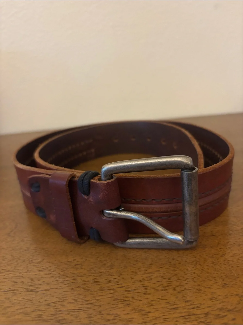 Lucky Brand Rustic Brown 2”detailed Leather Belt with Distressed Metal Buckle 36